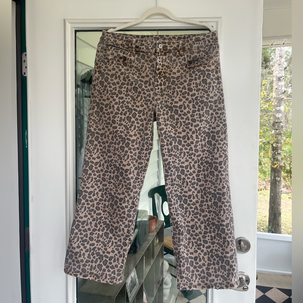 American Eagle Leopard Print Stretch Jeans Size 12 Animal Print Straight Leg